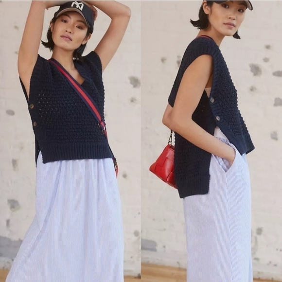 Maeve x Anthropologie Textured Chunky Knit Vest Top | Navy Blue | small - Picture 1 of 10